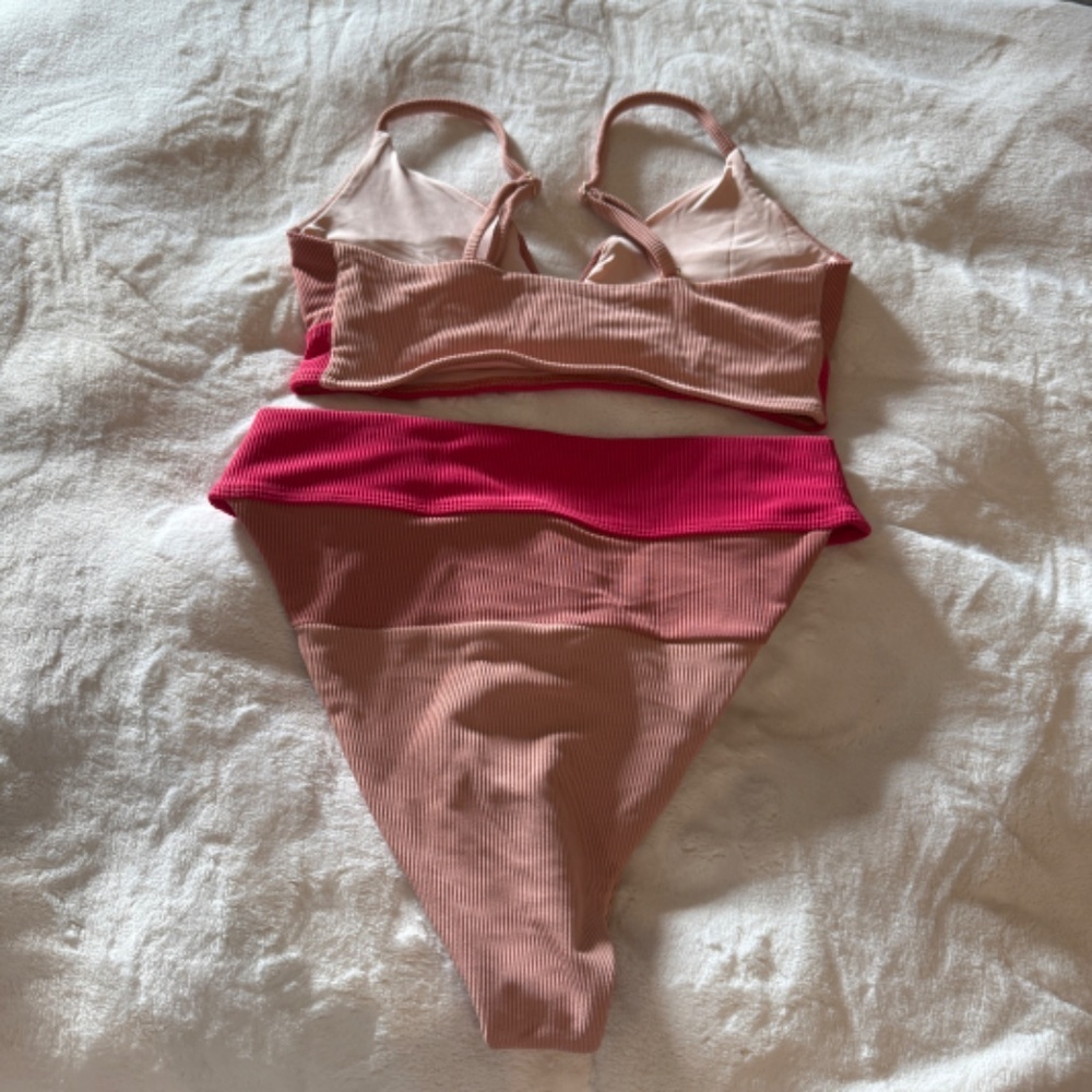 New! SET Beach Riot Riza Top Alexis Bottom IN Rouge Color Block 31376 - Picture 5 of 9